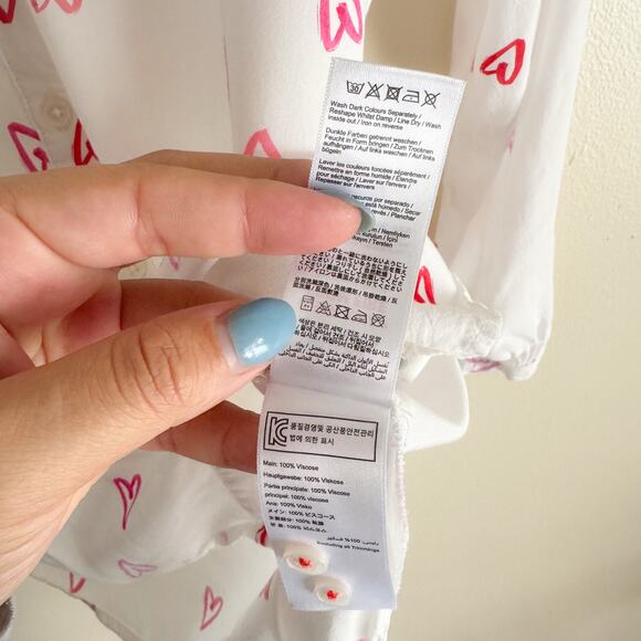 Joules White + Pink Heart Print Elvina Button Down Woven Love Valentines Blouse - Picture 7 of 10